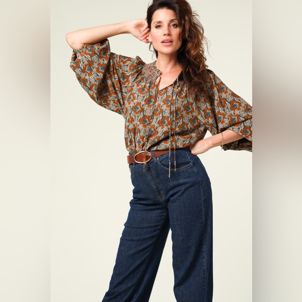 NEW BERENICE cotton neck tie blouse